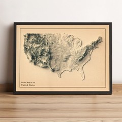 USA 2D Relief Map, United States Vintage Map, US Map – 2D Flat Print