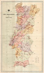 MidCentury Map of Portugal Carta administrativa Wall Art Poster Print Artwork