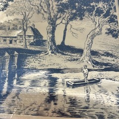 Framed Lionel Barrymore Etched Gold Foil Print Mid-Century Modern 10 1/2 “ VTG