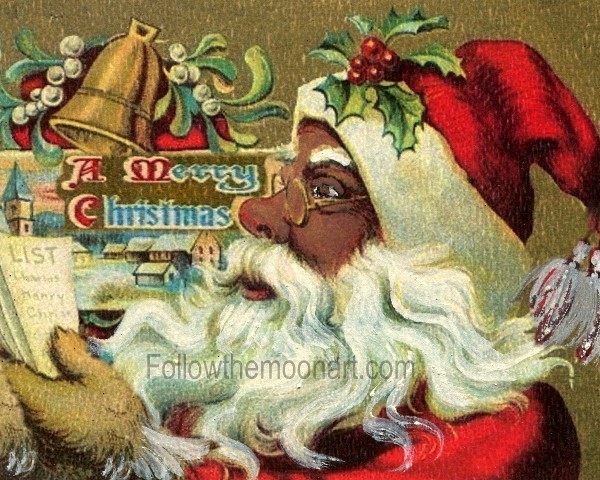 Vintage African American Black Santa Claus Christmas Wall Art FTMA