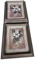 Set of 2 Magnolia Floral Print Home Interiors Framed Wall Art Decor 10 x 12.5″