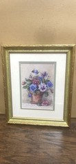 Vintage Barbara Mock Pansy Pot Floral Art Print Gold Framed 11.5”x9.3/4”
