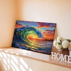 Vibrant Ocean Wave Sunset Coastal Beach Waves Seascape Modern Wall Art Print