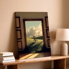 Wall Art Surreal Landscape Print Chair in Open Frame Meadow Clouds Poster Print
