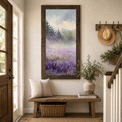 Lavender Field Left Panel Floral Framed Wall Art Misty Purple Wildflower Decor