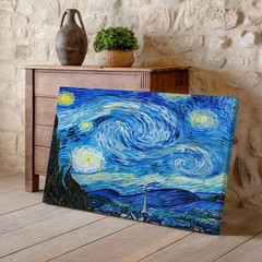 Abstract Blue Night Sky with Swirls and Stars Modern Gallery House Canvas Decor