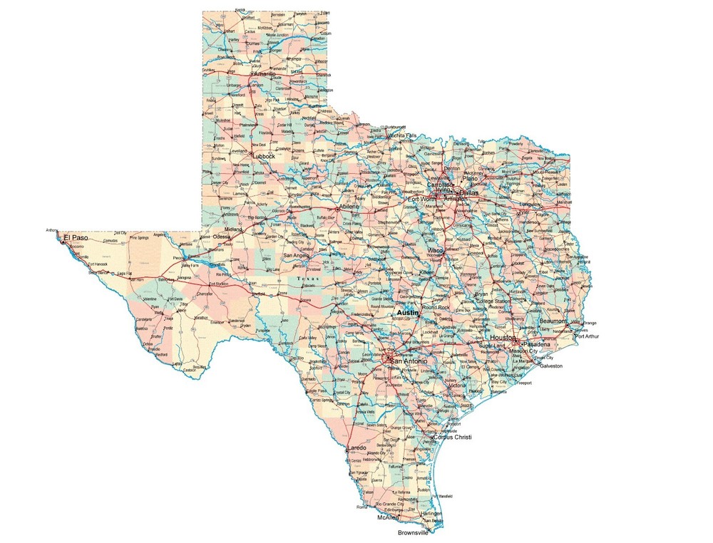 TEXAS STATE ROAD MAP GLOSSY POSTER PICTURE BANNER city county Austin tx 2479