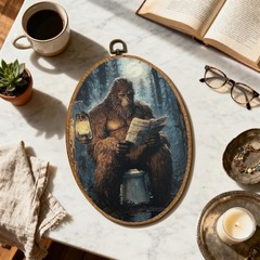 Funny Sasquatch Bathroom Oval Wall Art Decor, Whimsical Humor Bigfoot Framed …