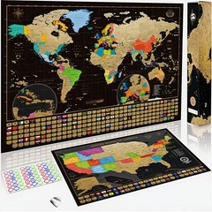 Two Scratch-Off Maps: World Map 17×24″ + USA Map – Deluxe Travel Posters – Co…