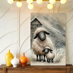 Wall Art Winter Sheep Lamb Canvas Print Rustic Farmhouse Animal Painting Decor