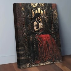 Canvas Art Framed Gothic Window Medieval Couple Dark Romantic Oil Wall Decor