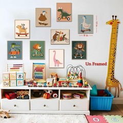 Kids Room Wall Art Set of 9, Funny Cute Cartoon Animal Canvas Prints, Nursery…