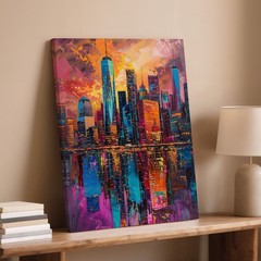 Modern Abstract City Skyline Canvas Wall Art Colorful Urban Landscape Print