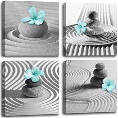 Gray Wall Art Zen Wall Art Teal Floral Paintings Black and White Decor Zen St…