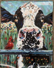 Carolee Vitaletti Farm Buddies I Cow Cardinal Art Print 16” x 24” Wall Poster