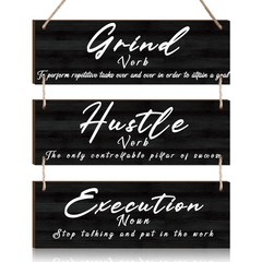 Wooden Home Office Decor Wall Art Success Quote, Grind Hustle Execution Motiv…
