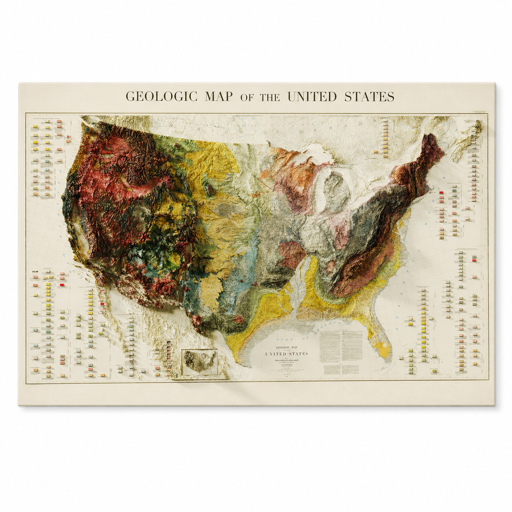 USA Geological Map Wall Art – Vintage 2D Topographic Poster Print Decor