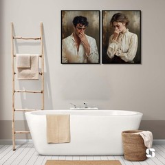 2Pcs Funny Bathroom Canvas Wall Art Toilet Humor Picture Painting Hands Holdi…