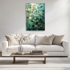 Emerald Green Mosaic Abstract Painting Print on Framed Canvas Wall Art Geometric
