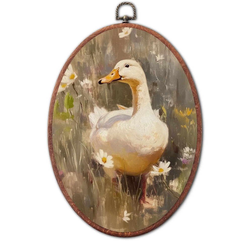 Wall Art Oval Framed Waterfowl Print Farmhouse Cottage Home Decor Ready Hang