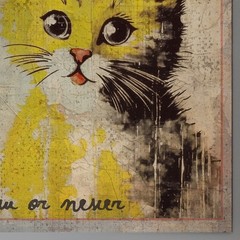 Vintage CAT Meow or Never Wall Art, Retro Kitten Cute Animal Decor, Yellow Cat