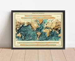 World Bathymetrical Map, World 2D Relief Map, World Vintage Map – 2D Flat