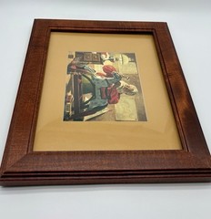 Vintage Christmas🎄SANTA MAKING TOYS FRAMED ART Rocking Horse GUC Cute Holiday