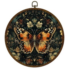William Morris Inspired Butterfly Flowers Round Wall Art,Retro Insect Canvas …