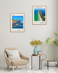 Natural Oak Wood Framed Cinque Terre Wall Art Print 12x16in Italian Seascape Dec
