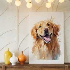 Golden Retriever Dog Portrait Watercolor Canvas Wall Art Animal Home Decor Print