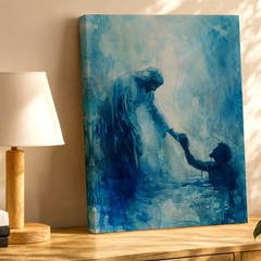 Wall Art Blue Whale Ocean Abstract Painting Coastal Nautical Canvas Print Decor