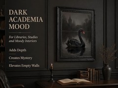 Gothic Dark Academy Wall Art Black Swan Painting Picture Country style animal…