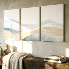 3 Pieces Abstract Mountain Landscape Soft Neutrals Large Wall Art Canvas Decor