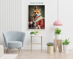 Fox King Portrait, Fox Portrait Printable King Themed Wall Art, Vintage Style
