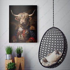 Highland Cow Aristocrat Portrait Funny Cow Animal Canvas Print Wall Art