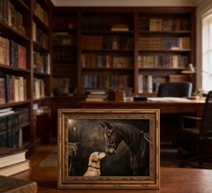 Gold Framed Vintage Horse And Dog Canvas Wall Art Rustic Farmhouse Retro Anim…