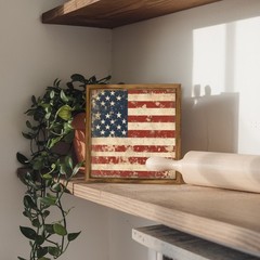 Wooden Vintage-style American Flag Wooden Sign Patriotic Stars Stripes Decor
