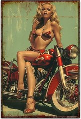 Tin Metal Sign Sexy Girl On A Motorcycle Retro Classic Art Wall Decor 8×12