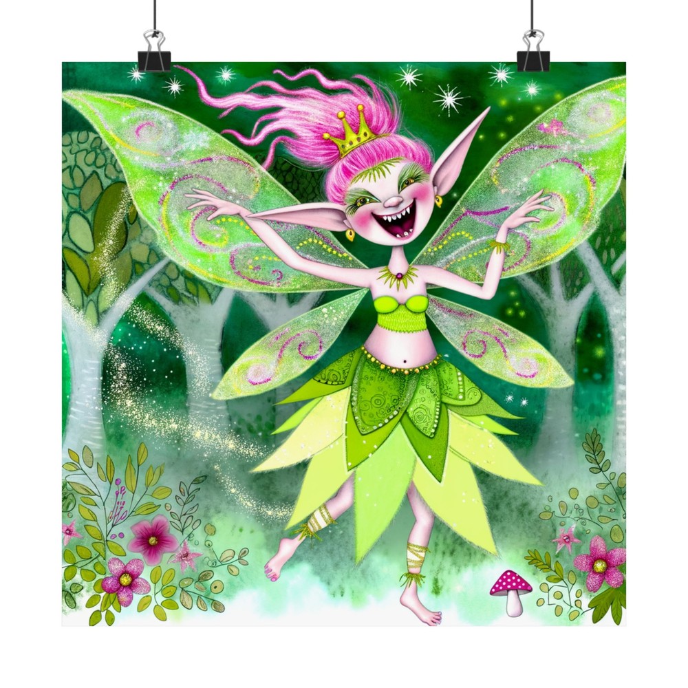Matte Square Poster Wall Art Mischievous Fairy Whimsical Hipster Mythical Decor