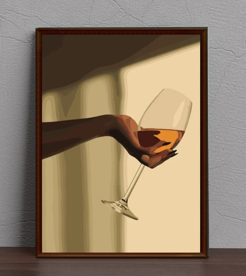 Black Woman Wine Poster Abstract Black Girl Magic Wall Art Decor