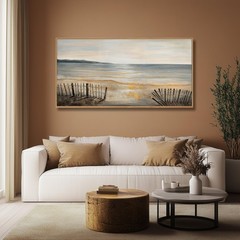 Large Ocean Wall Art Grey and Gold Wall Decor Framed Wall Hanging Wave Aesthe…