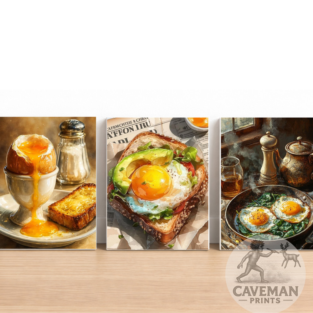 Set of 3 Vintage Kitchen Canvas Wall Art, Rustic Culinary Still Life Decor