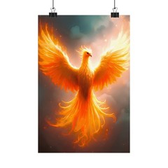 Phoenix Matte Poster Wall Art– Mythical Bird in Night Sky Vertical Fantasy Print