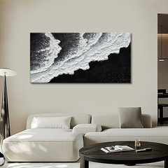 Black and White Beach Wave Textured Wall Art 3D Oil Painting Hand Painted Abs…