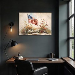 4th of July American Flag Wildflower Canvas Wall Art 8x12in, Framed Patriotic…