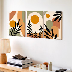 3 Pieces Abstract Botanical Earth Tones Large Wall Art Set for Living Set Of 3