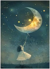 Canvas Wall Art LASSO THE MOON Whimsical Unframed 12 x 16 739