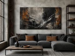 Industrial Abstract Canvas Wall Art Framed Black Rust Gray Modern Print