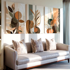 3 Pieces Abstract Botanical Earth Tones Large Wall Art Set for Living Set Of 3