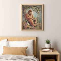 SASQUATCH FLOWERS Poster, Bigfoot Botanical Decor, Romantic Cryptid Wall Art